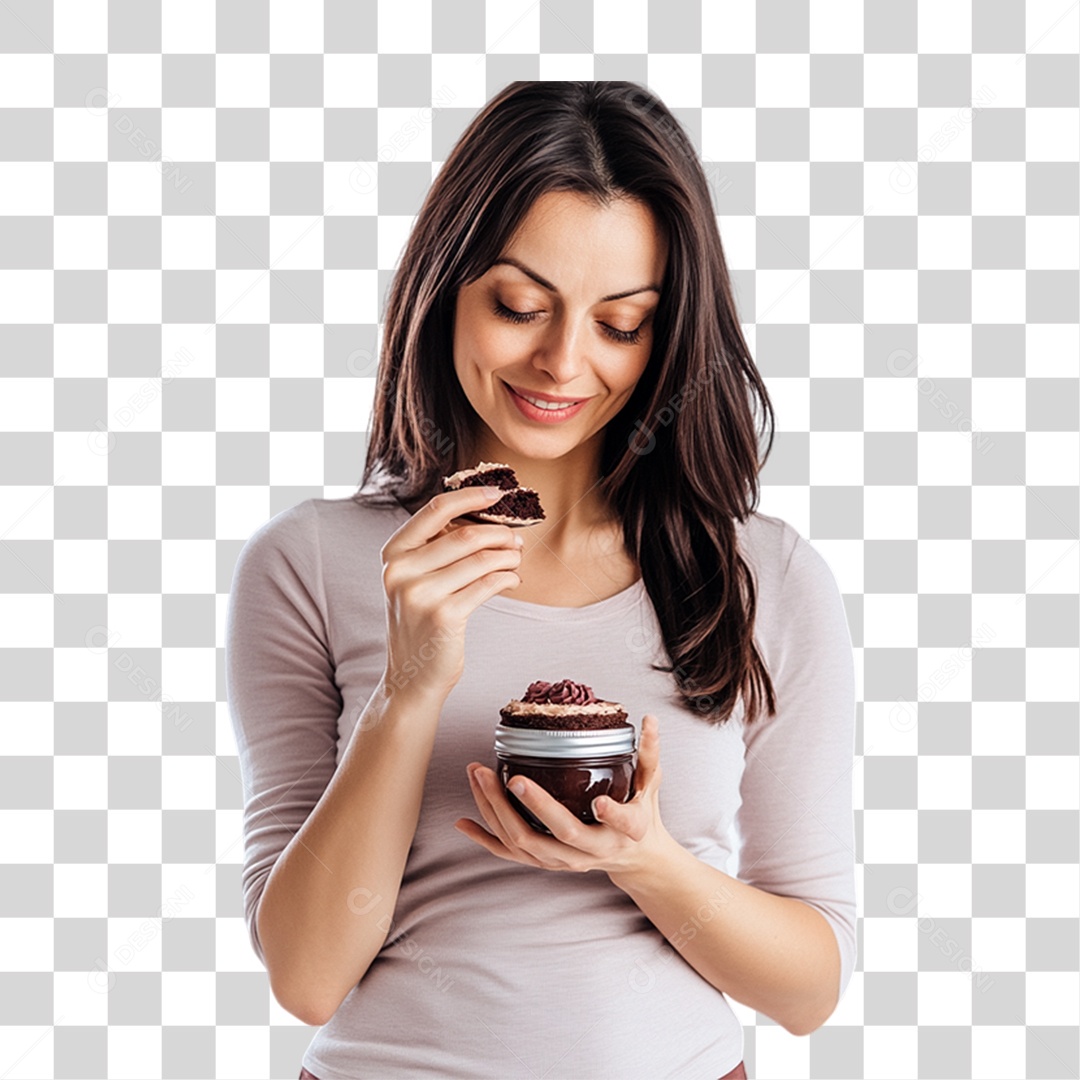 Mulher Comendo Sobremesa PNG Transparente