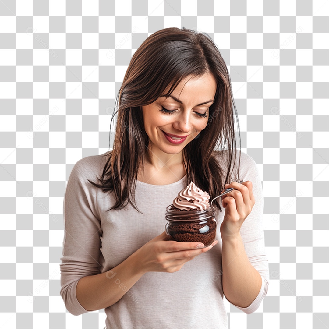 Mulher Comendo Sobremesa PNG Transparente