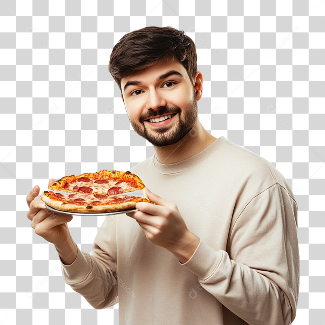 Homem Comendo Pedaço de Pizza PNG Transparente