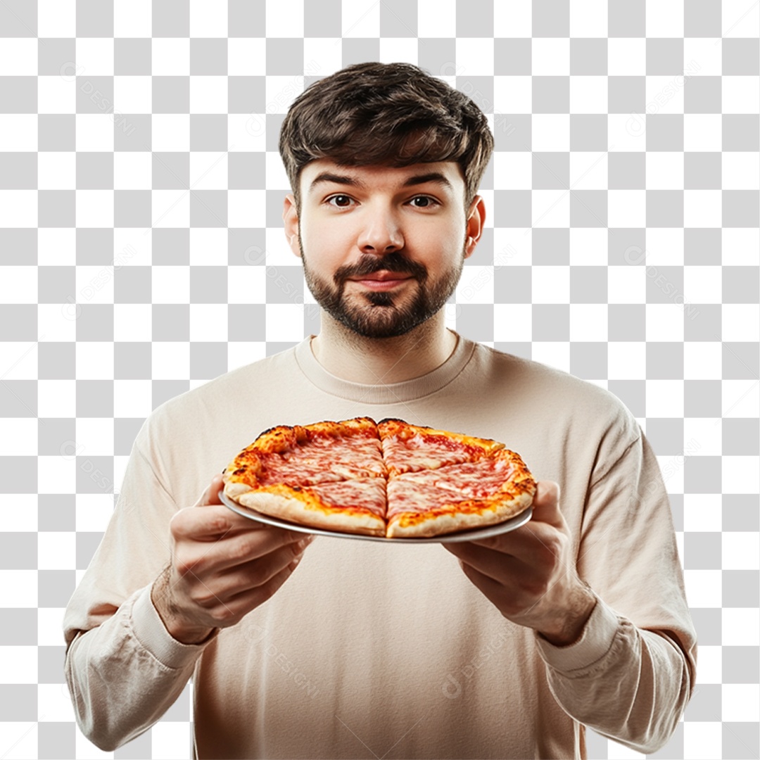 Homem Comendo Pedaço de Pizza PNG Transparente