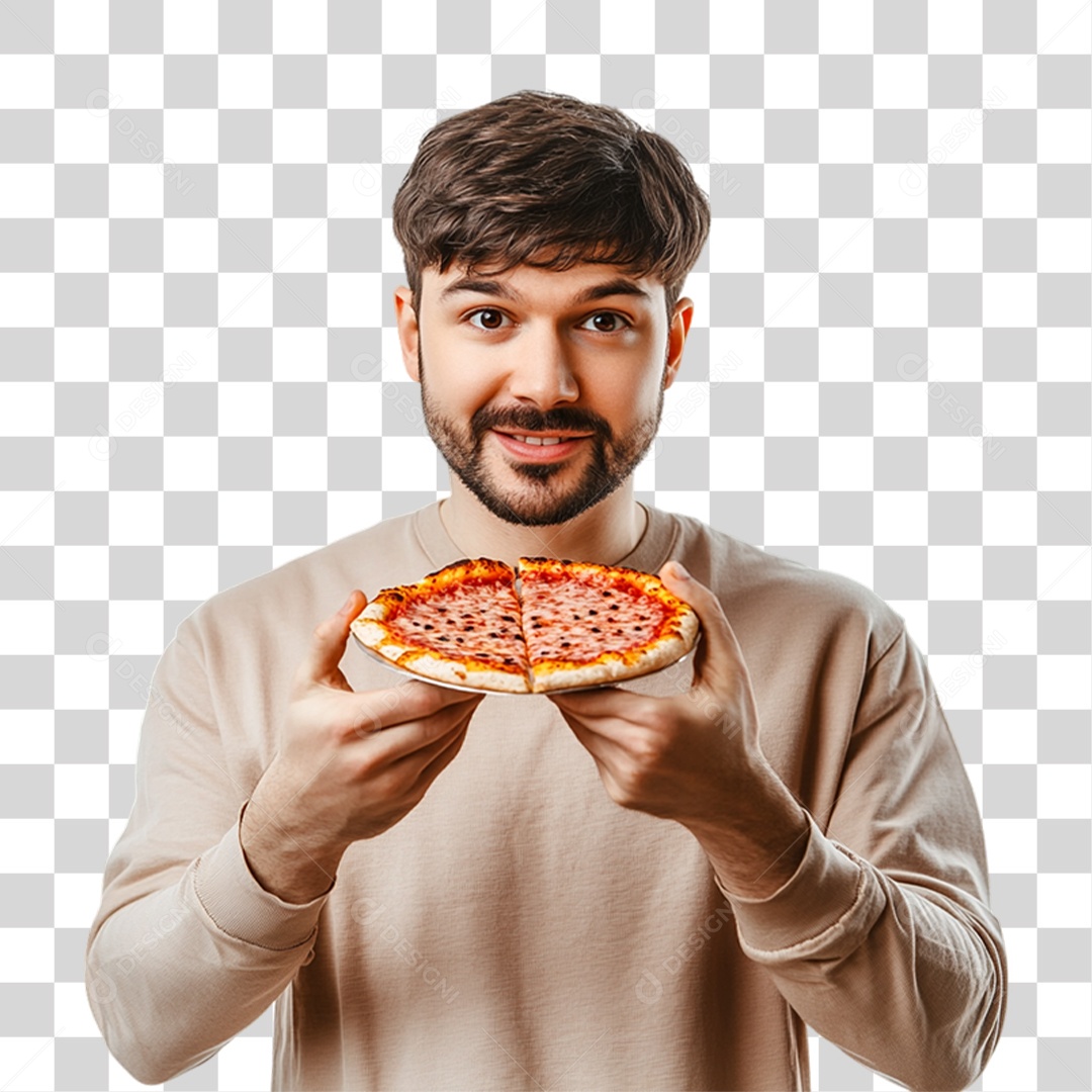 Homem Comendo Pedaço de Pizza PNG Transparente