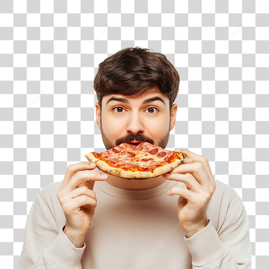 Homem Comendo Pedaço de Pizza PNG Transparente