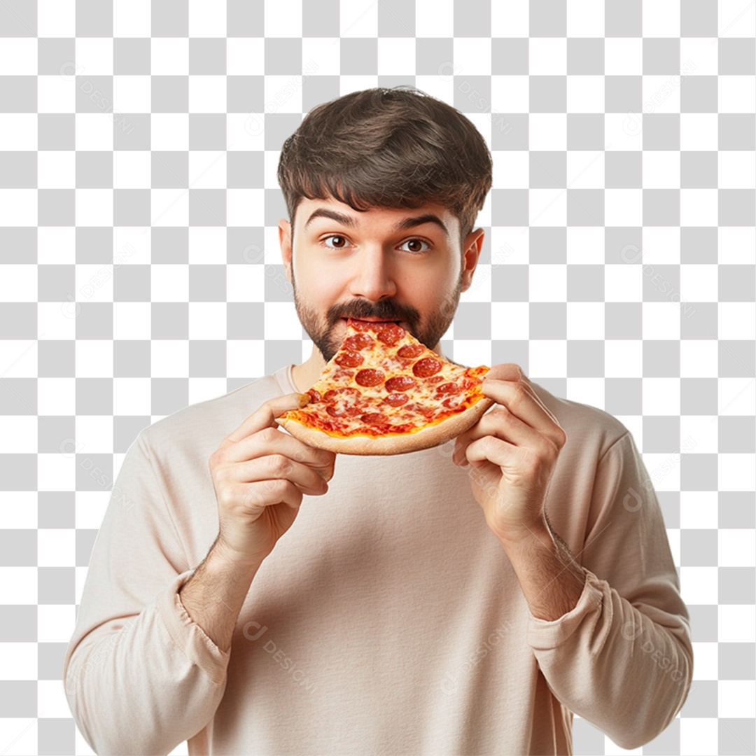 Homem Comendo Pedaço de Pizza PNG Transparente