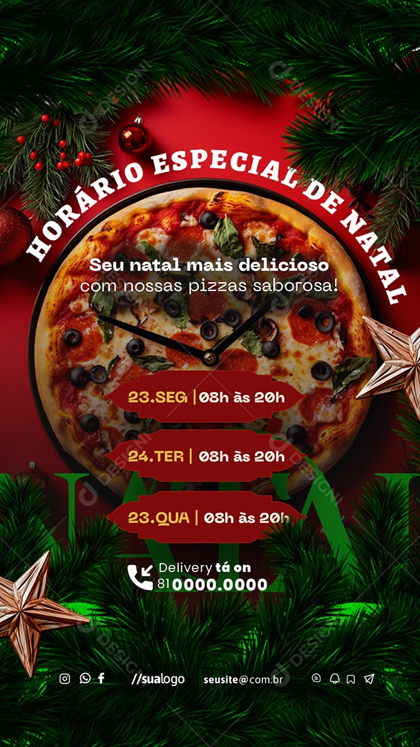 Story Horário Especial de Natal Pizzaria Social Media PSD Editável