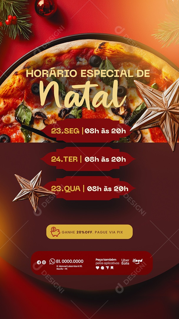 Story Horário Especial de Natal Pizzaria Social Media PSD Editável