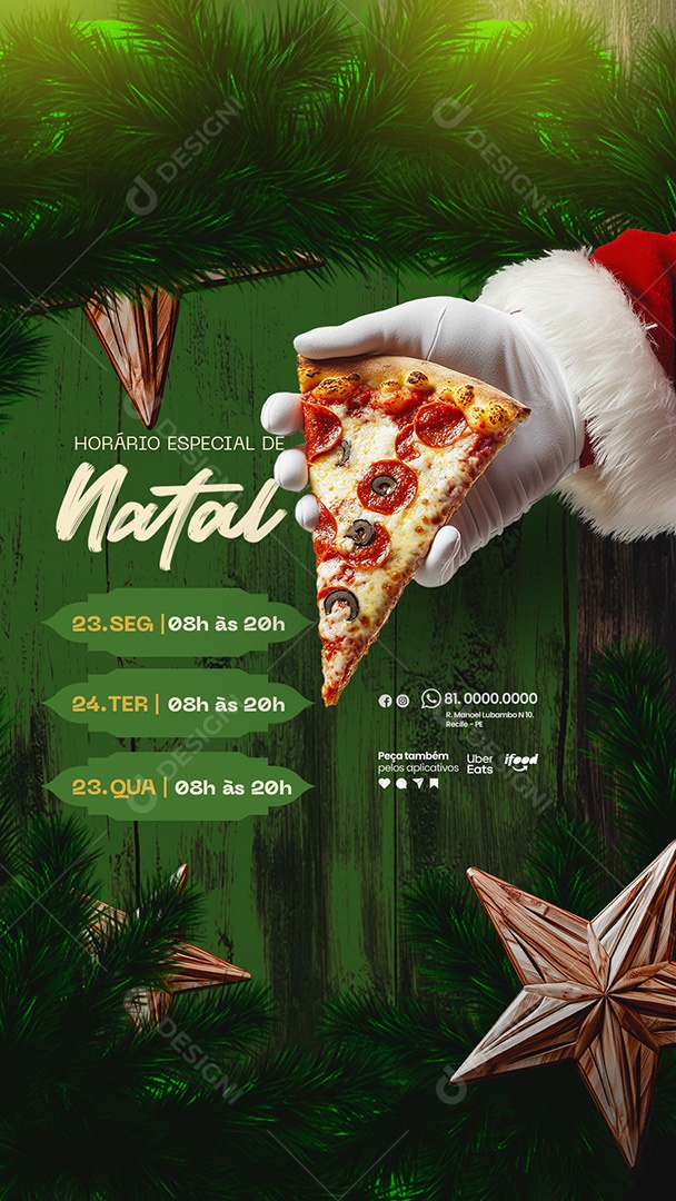 Story Horário Especial de Natal Pizzaria Social Media PSD Editável