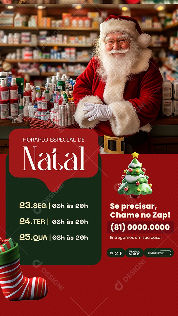 Story Farmácia Horário Especial de Natal Social Media PSD Editável