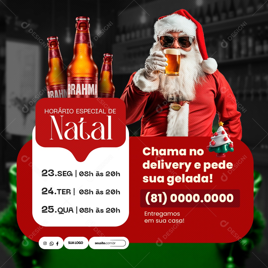 Horário de Natal Delivery Cervejaria Social Media PSD Editável