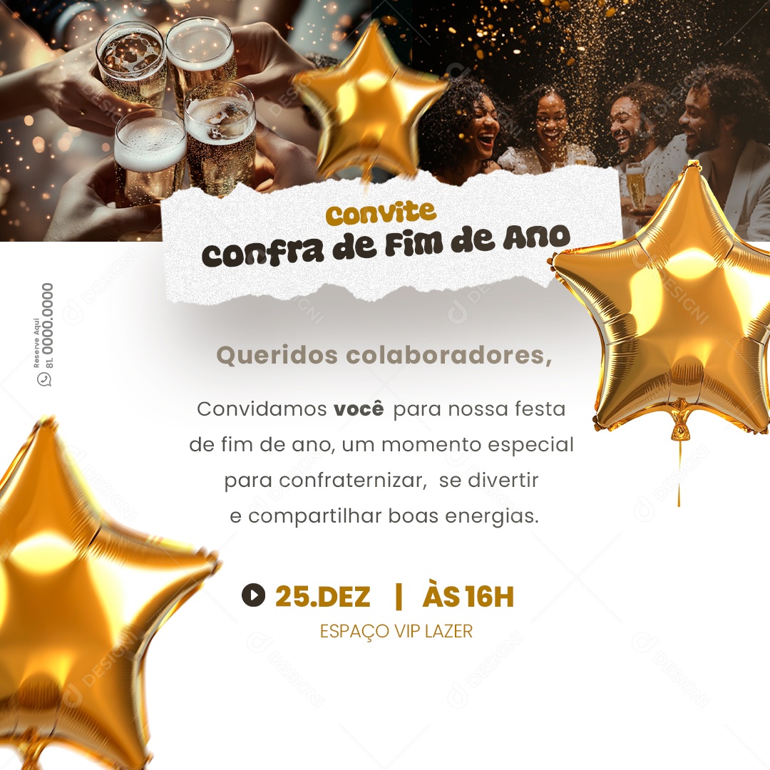 Convite de Confraternização Ano Novo Social Media PSD Editável
