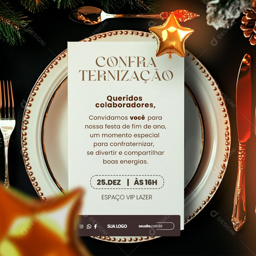Convite de Confraternização Ano Novo Social Media PSD Editável