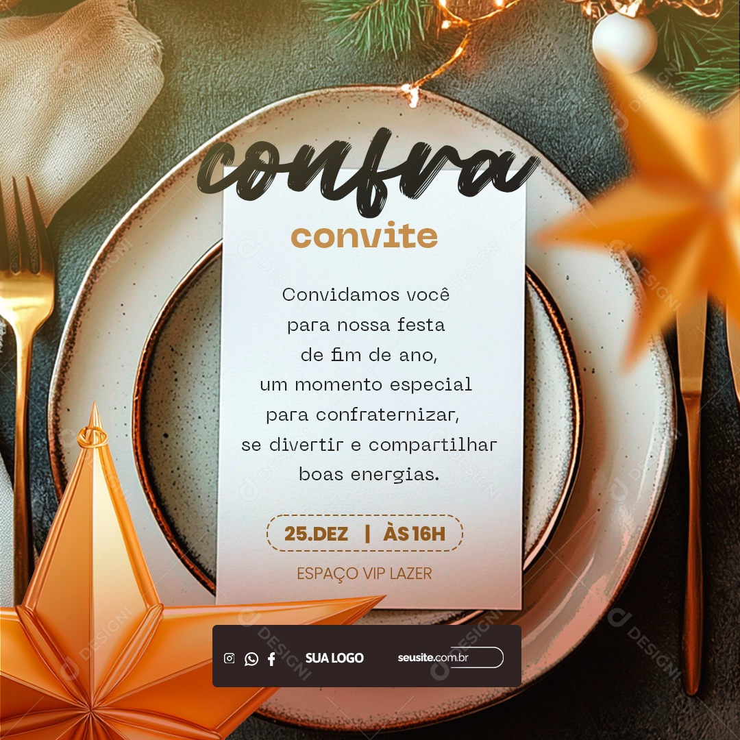 Convite de Confraternização Ano Novo Social Media PSD Editável