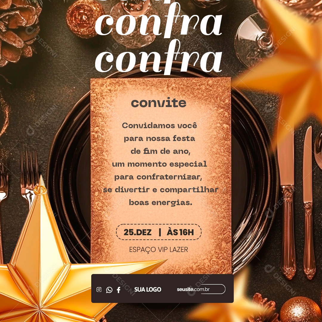 Convite de Confraternização Ano Novo Social Media PSD Editável