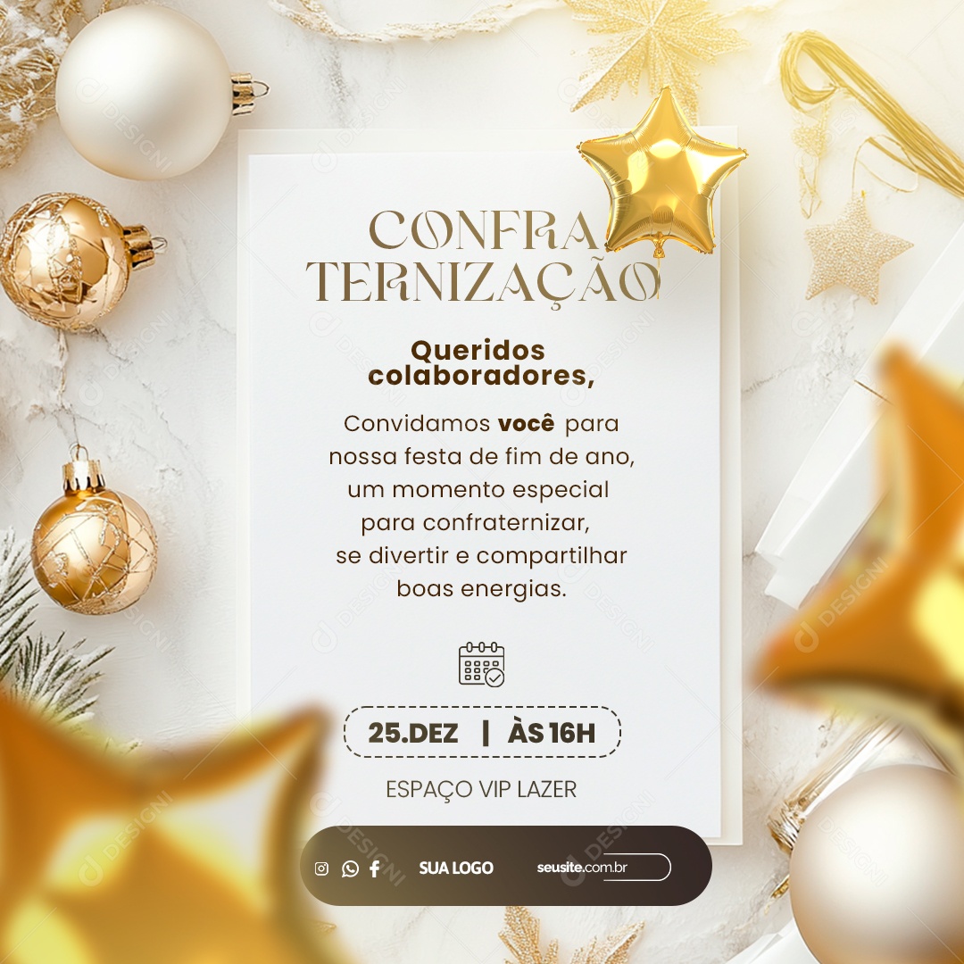 Convite de Confraternização Ano Novo Social Media PSD Editável