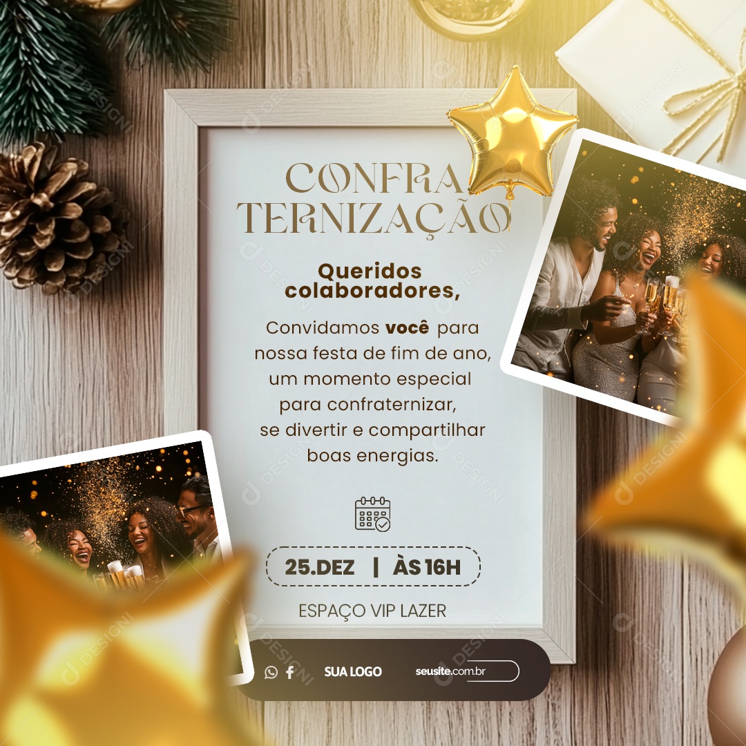 Convite de Confraternização Ano Novo Social Media PSD Editável