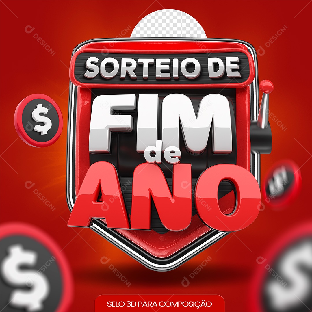 Sorteio de Fim de Ano Selo 3D Branco e Vermelho para Composição PSD
