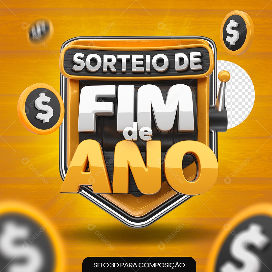 Sorteio de Fim de Ano Selo 3D Branco e Laranja para Composição PSD