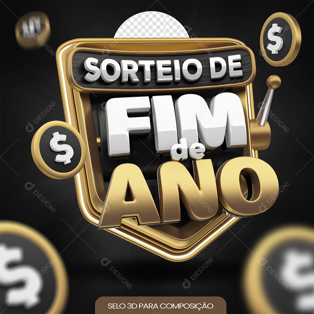 Sorteio de Fim de Ano Selo 3D Branco e Dourado para Composição PSD