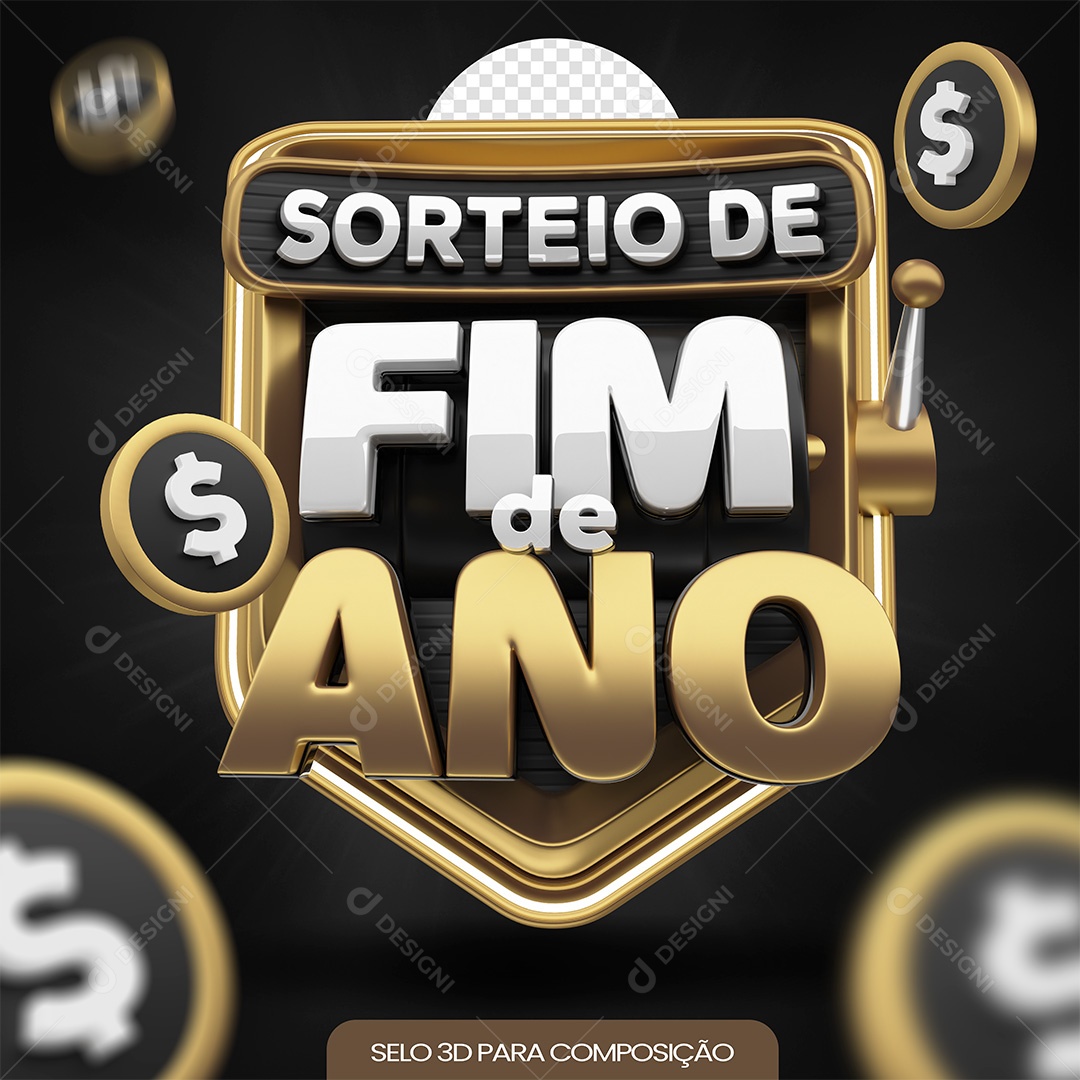 Sorteio de Fim de Ano Selo 3D Branco e Dourado para Composição PSD