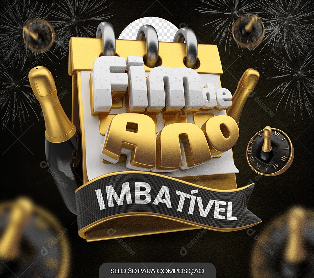 Fim de Ano Imbatível Selo 3D Branco e Dourado para Composição PSD