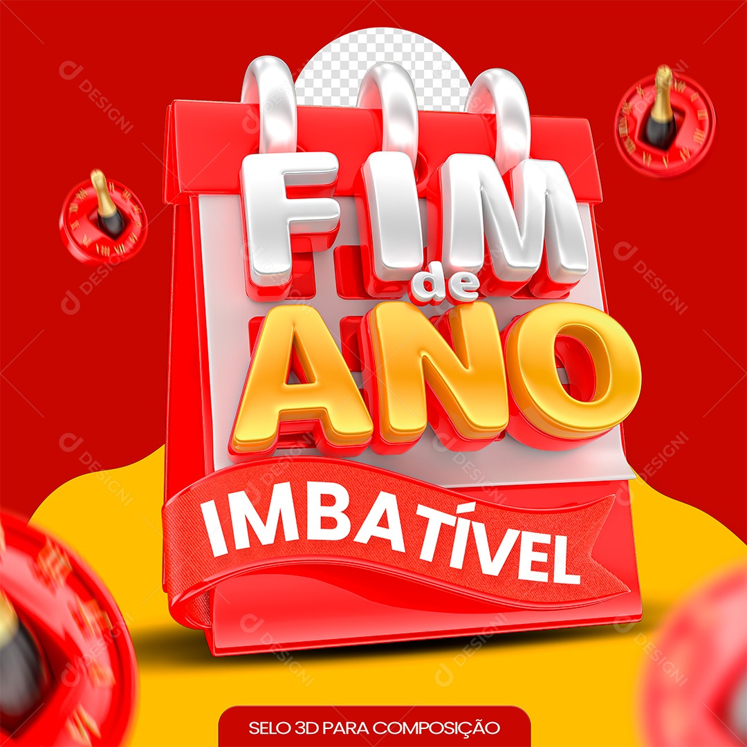 Fim de Ano Imbatível Selo 3D Branco Amarelo e Vermelho para Composição PSD