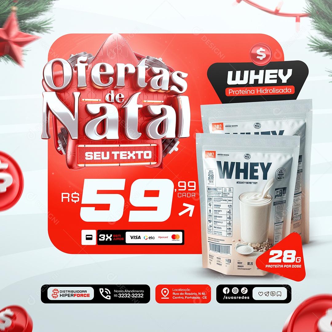 Ofertas de Natal Loja de Suplementos Whey Proteína Social Media PSD Editável