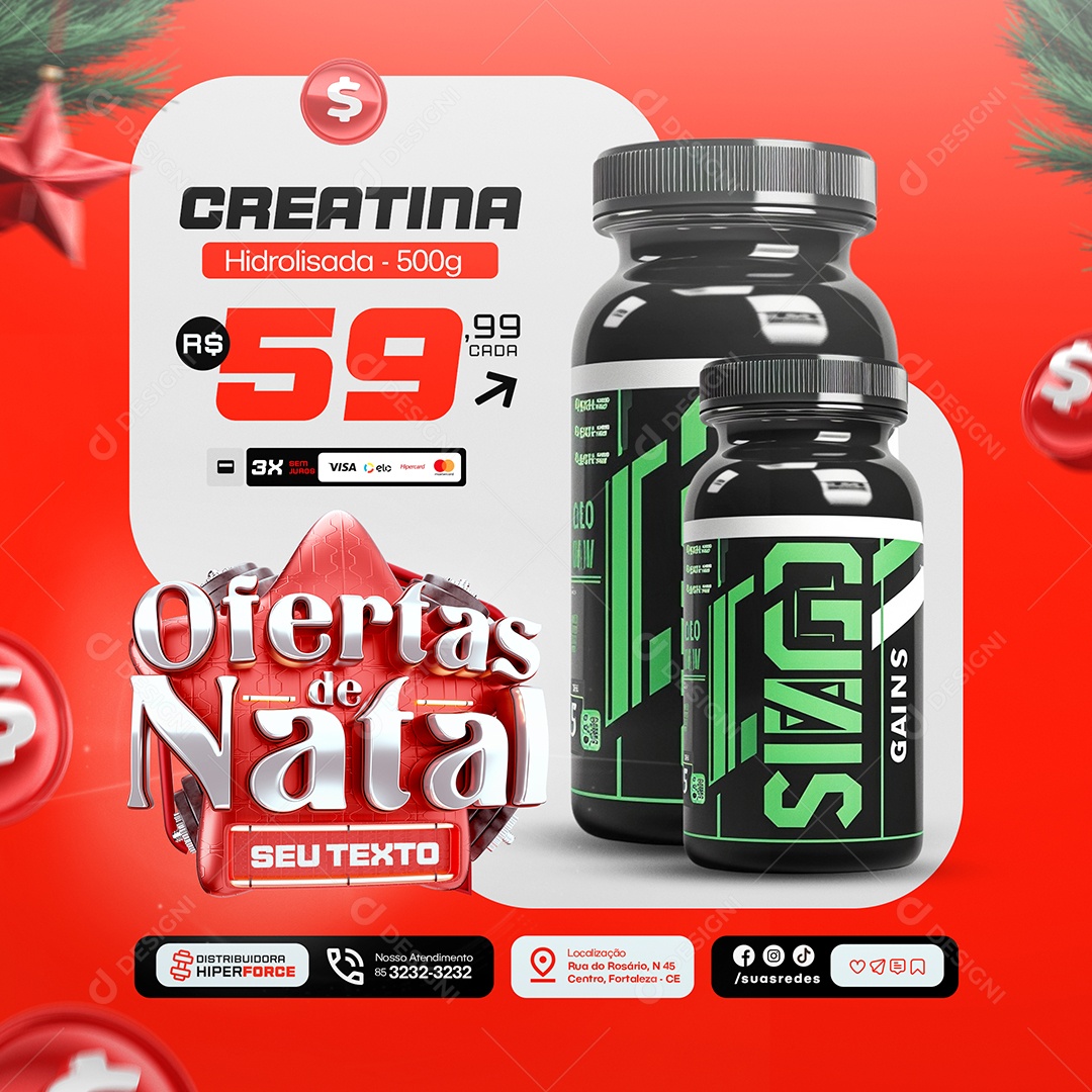 Ofertas de Natal Loja de Suplementos Creatina Social Media PSD Editável