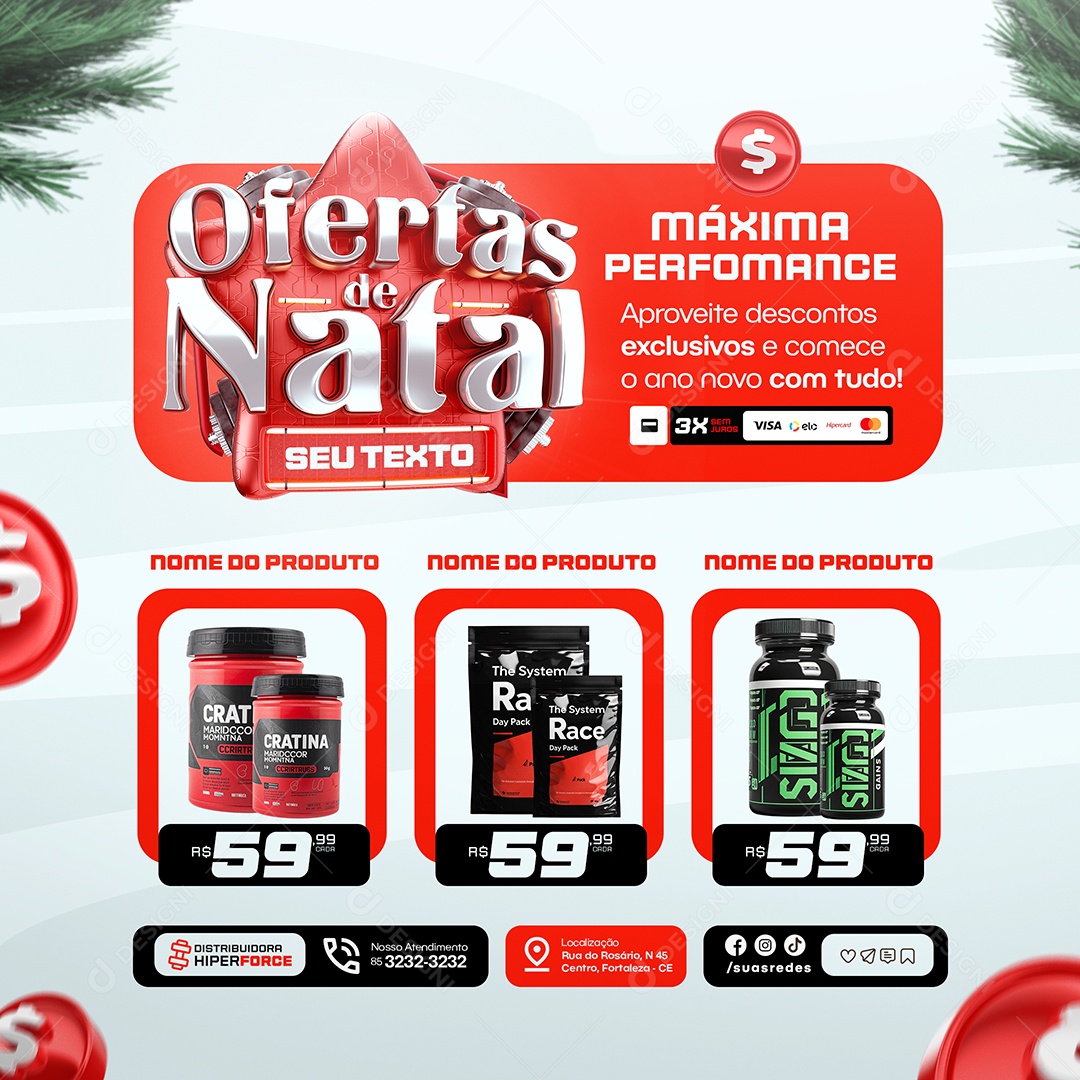 Ofertas de Natal Loja de Suplementos Máxima Perfomance Social Media PSD Editável