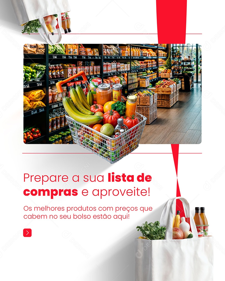 Supermercado Prepare Sua Lista de Compras Social Media PSD Editável
