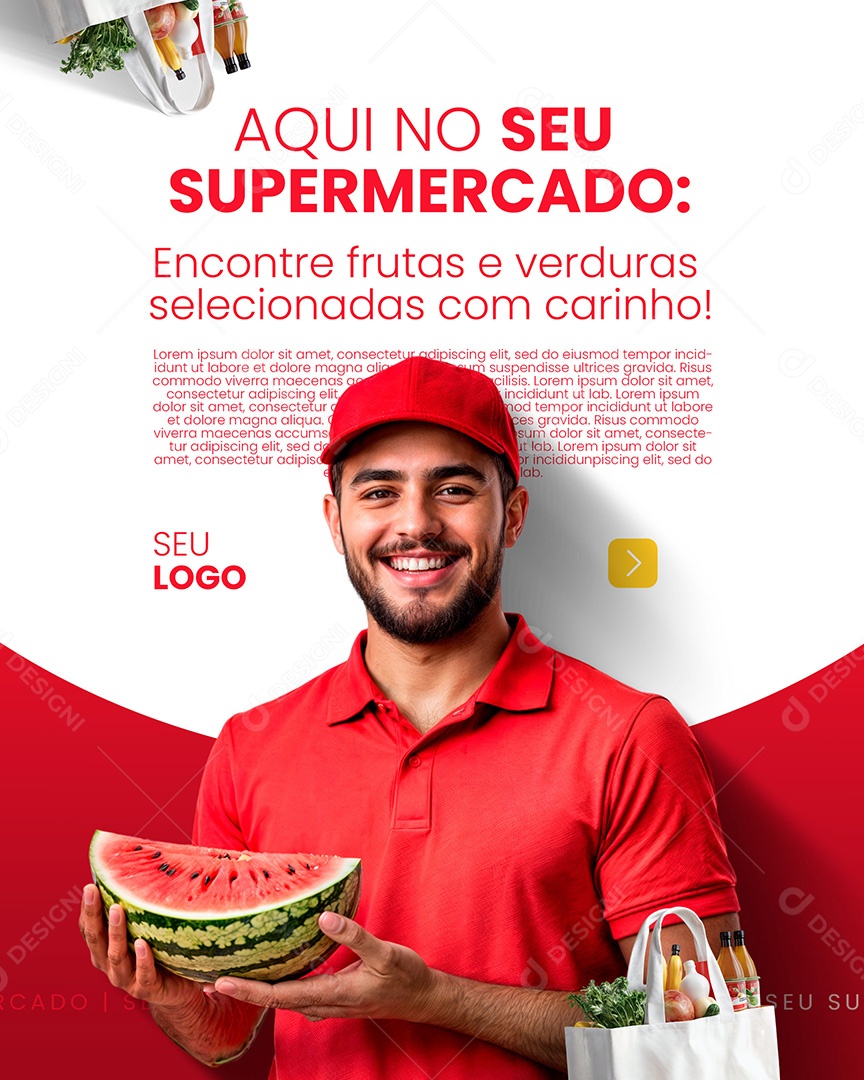 Supermercado Frutas e Verduras Selecionadas Social Media PSD Editável