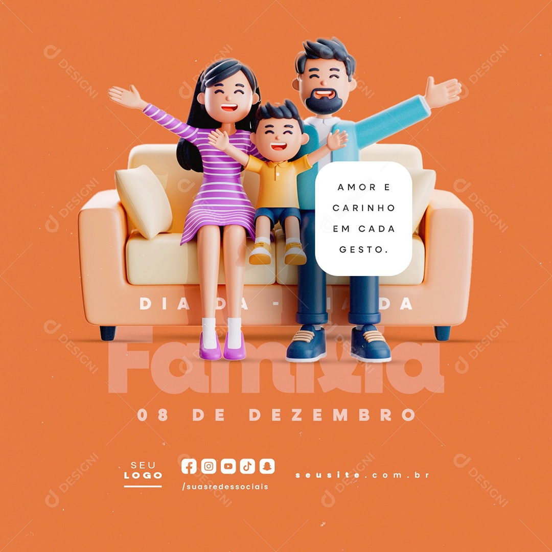 Dia da Família 08 de Dezembro Amor e Carinho Social Media PSD Editável