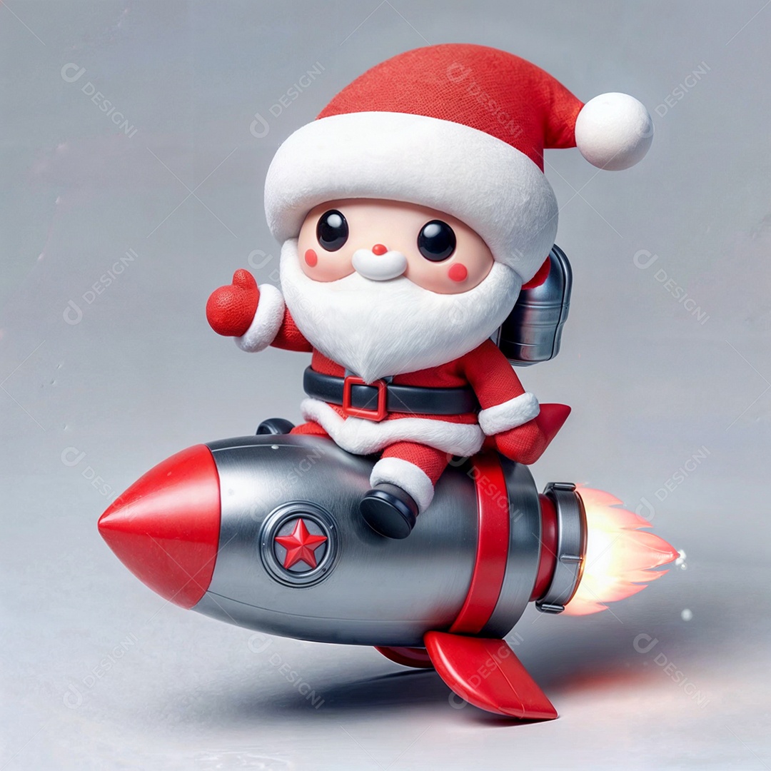 Papai noel sobre um foguete 3D
