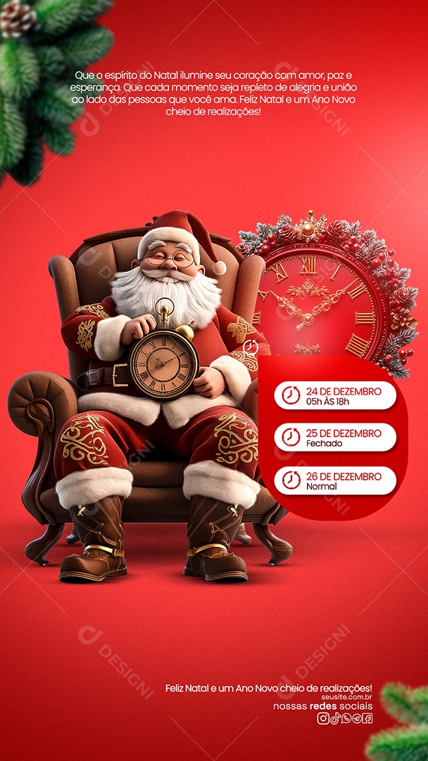 Story Social Media Horário de Natal Aberto Fechado PSD Editável