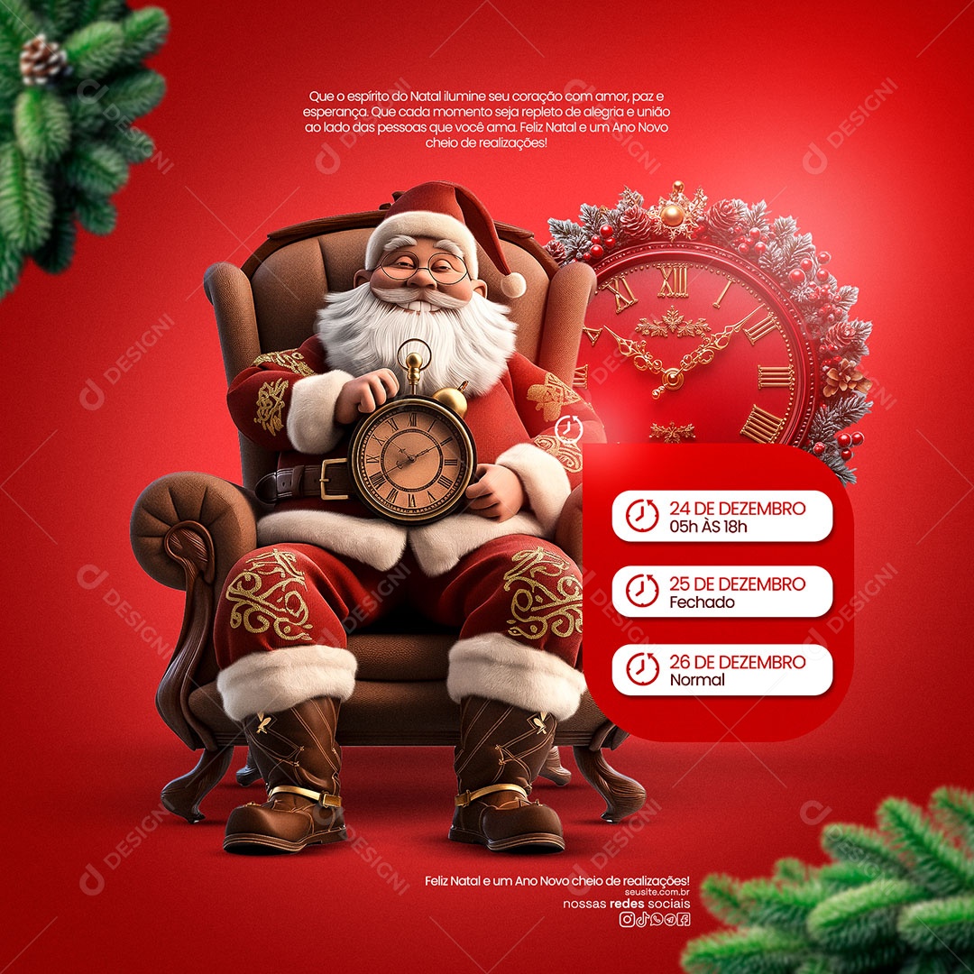 Social Media Horário de Natal Aberto Fechado PSD Editável