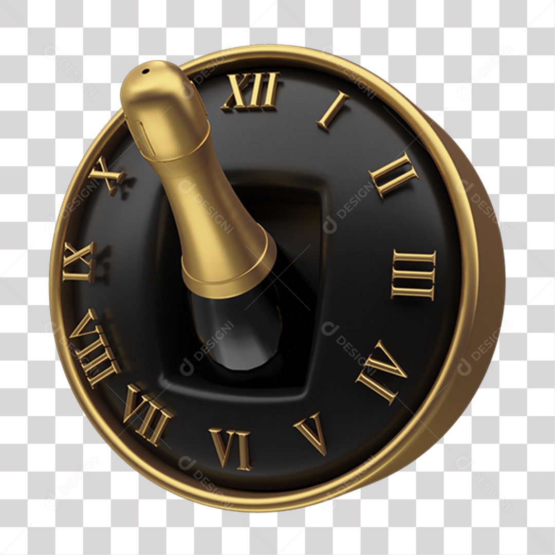 Elemento 3D Ano Novo Relógio Champanhe PNG Transparente