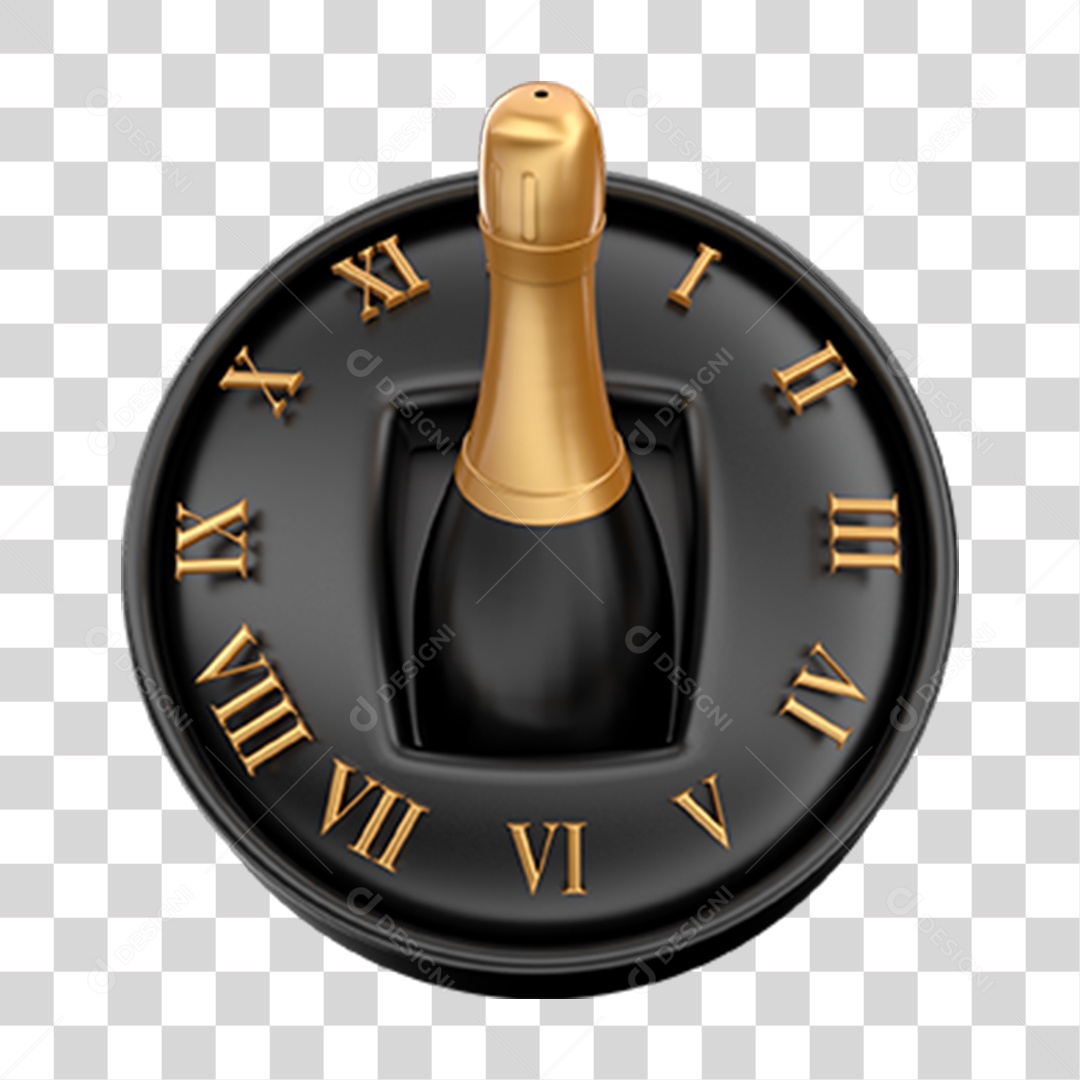 Elemento 3D Ano Novo Relógio Champanhe PNG Transparente