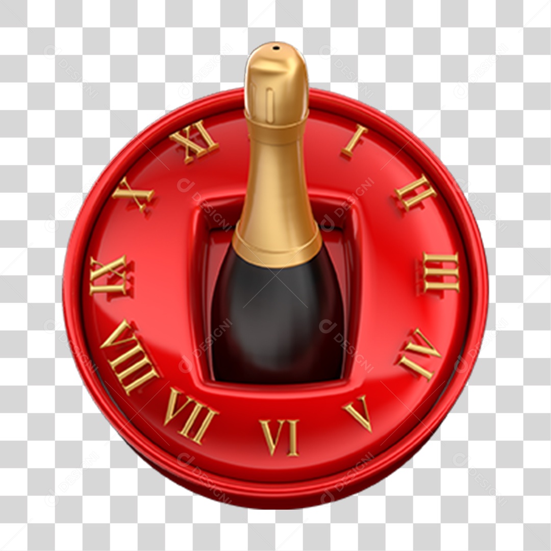 Elemento 3D Ano Novo Relógio Champanhe PNG Transparente