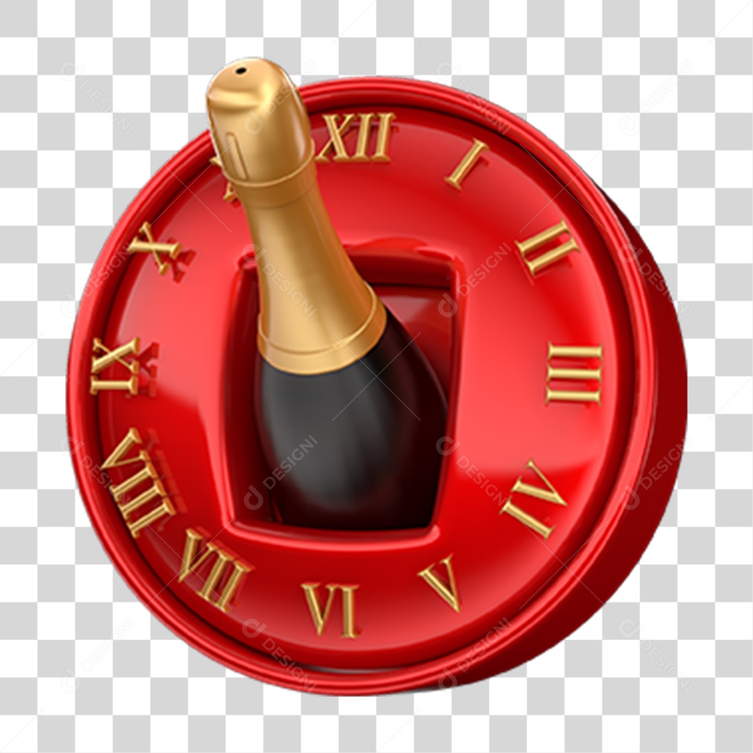 Elemento 3D Ano Novo Relógio Champanhe PNG Transparente