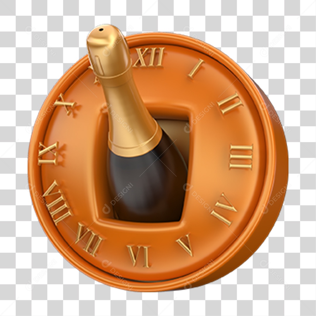 Elemento 3D Ano Novo Relógio Champanhe PNG Transparente