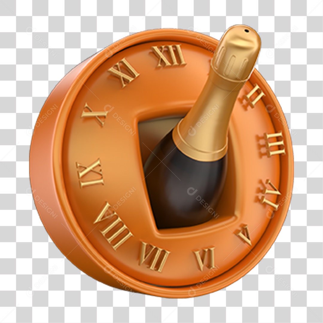 Elemento 3D Ano Novo Relógio Champanhe PNG Transparente