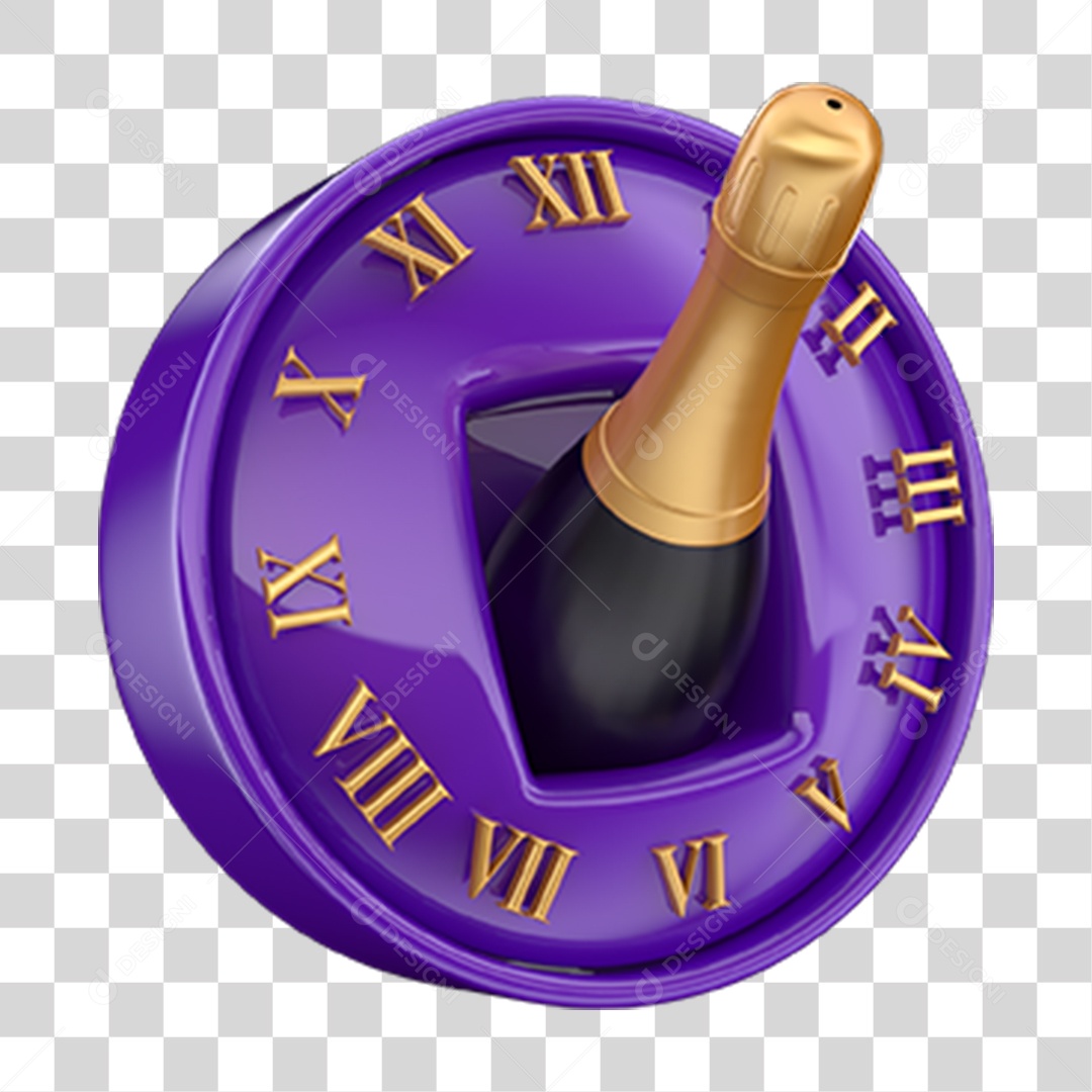 Elemento 3D Ano Novo Relógio Champanhe PNG Transparente
