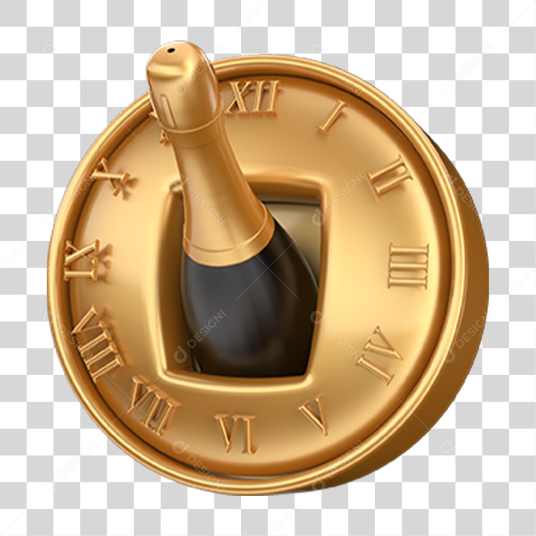 Elemento 3D Ano Novo Relógio Champanhe PNG Transparente
