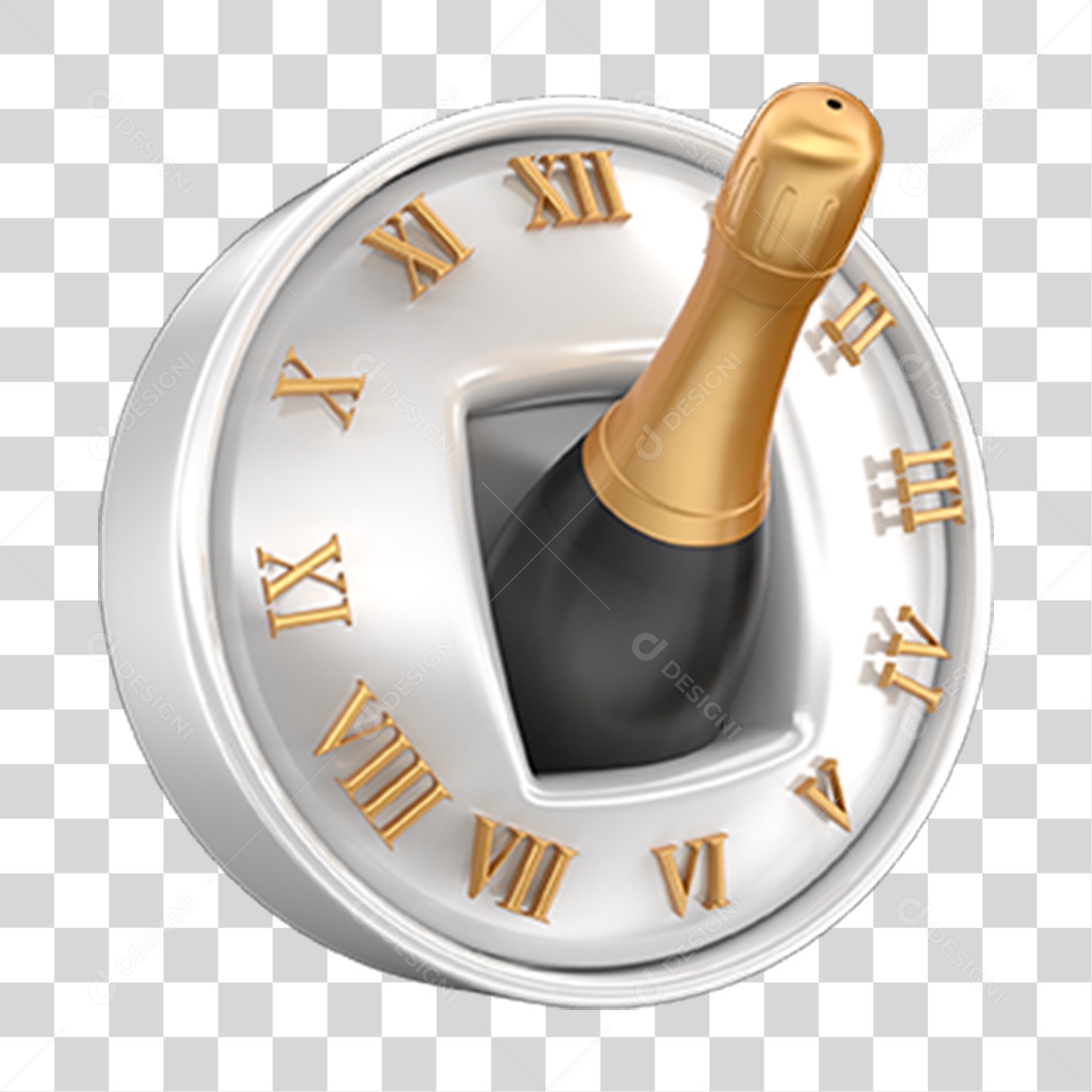 Elemento 3D Ano Novo Relógio Champanhe PNG Transparente