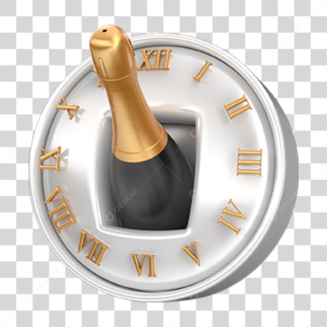 Elemento 3D Ano Novo Relógio Champanhe PNG Transparente
