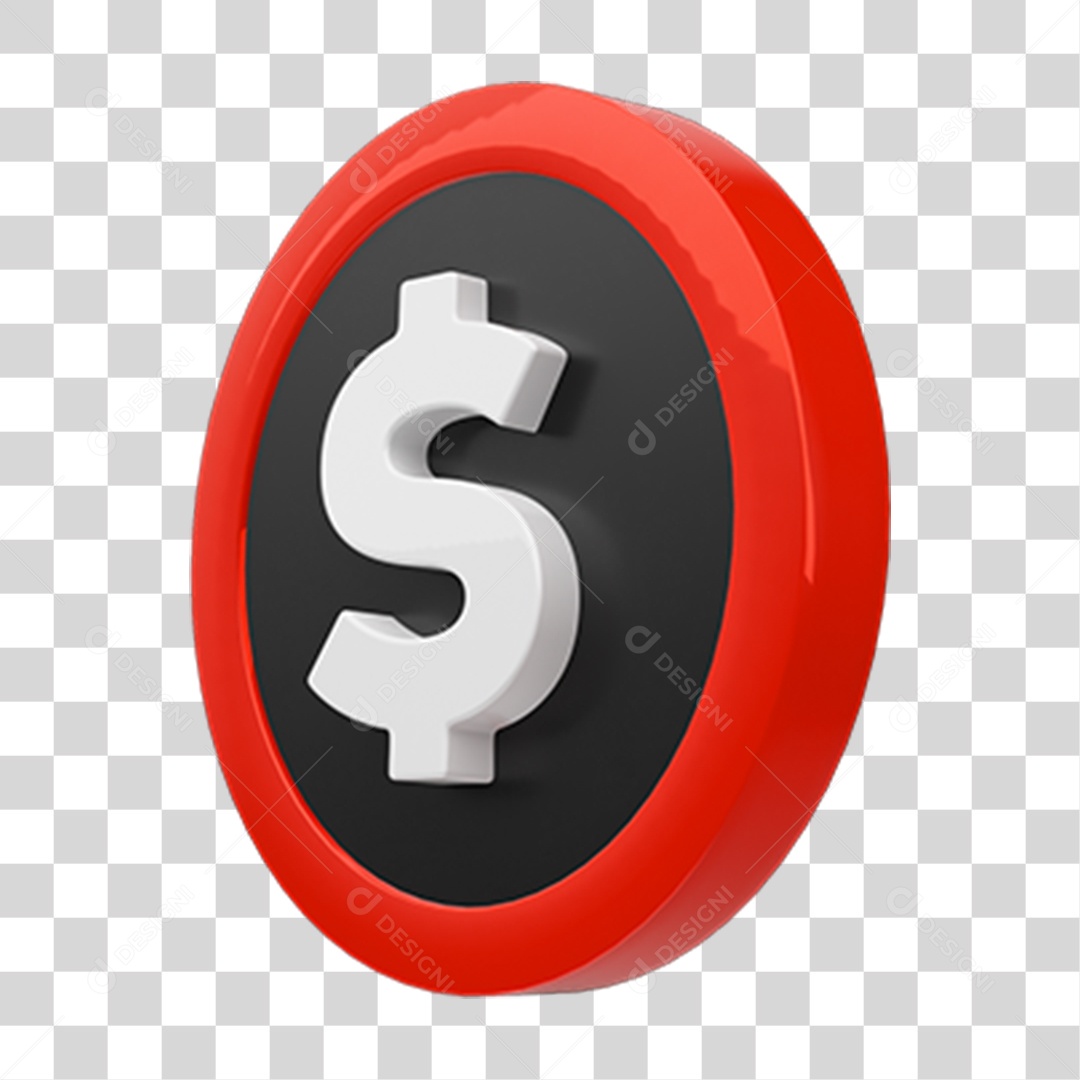 Elemento 3D Moeda com Cifrão PNG Transparente