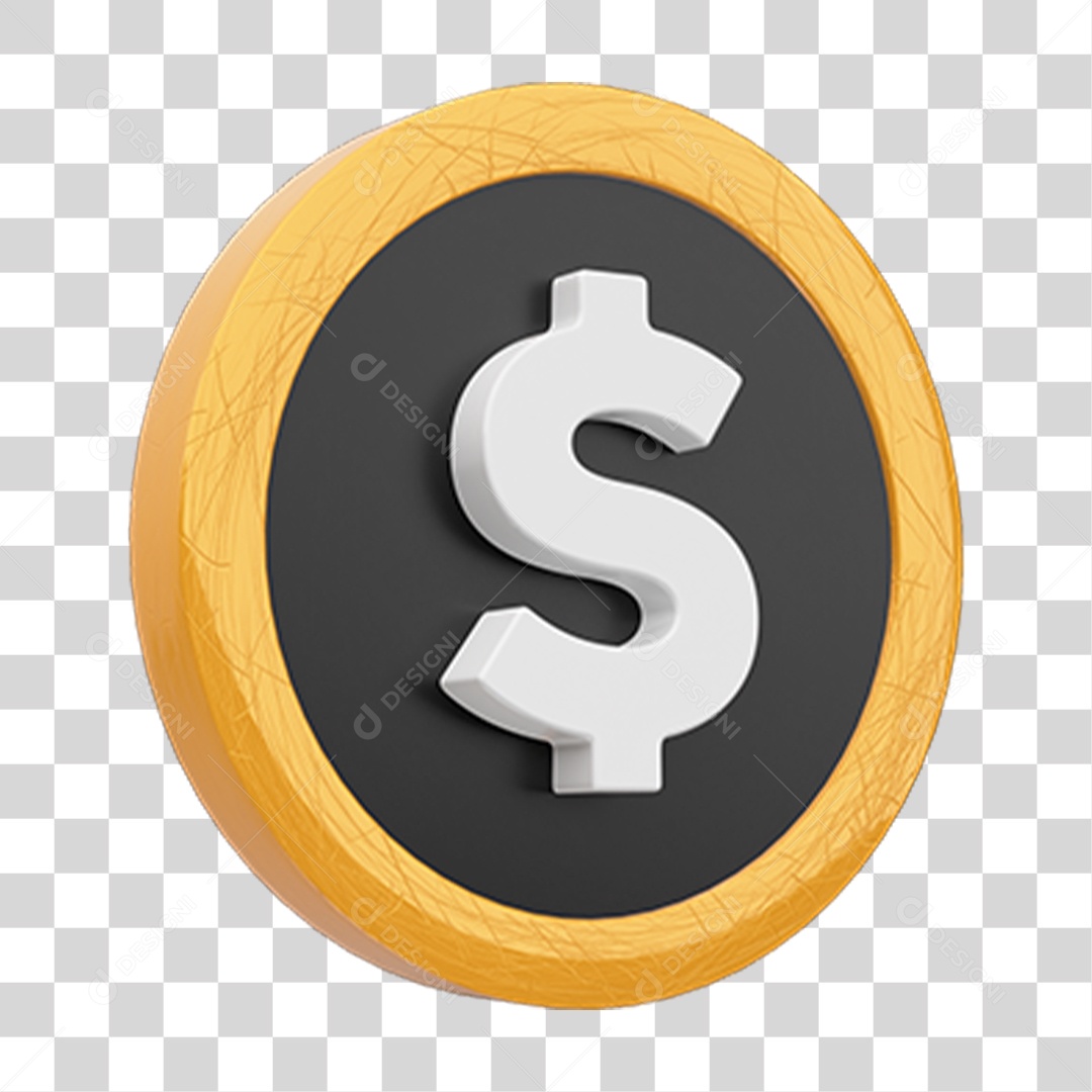 Elemento 3D Moeda com Cifrão PNG Transparente