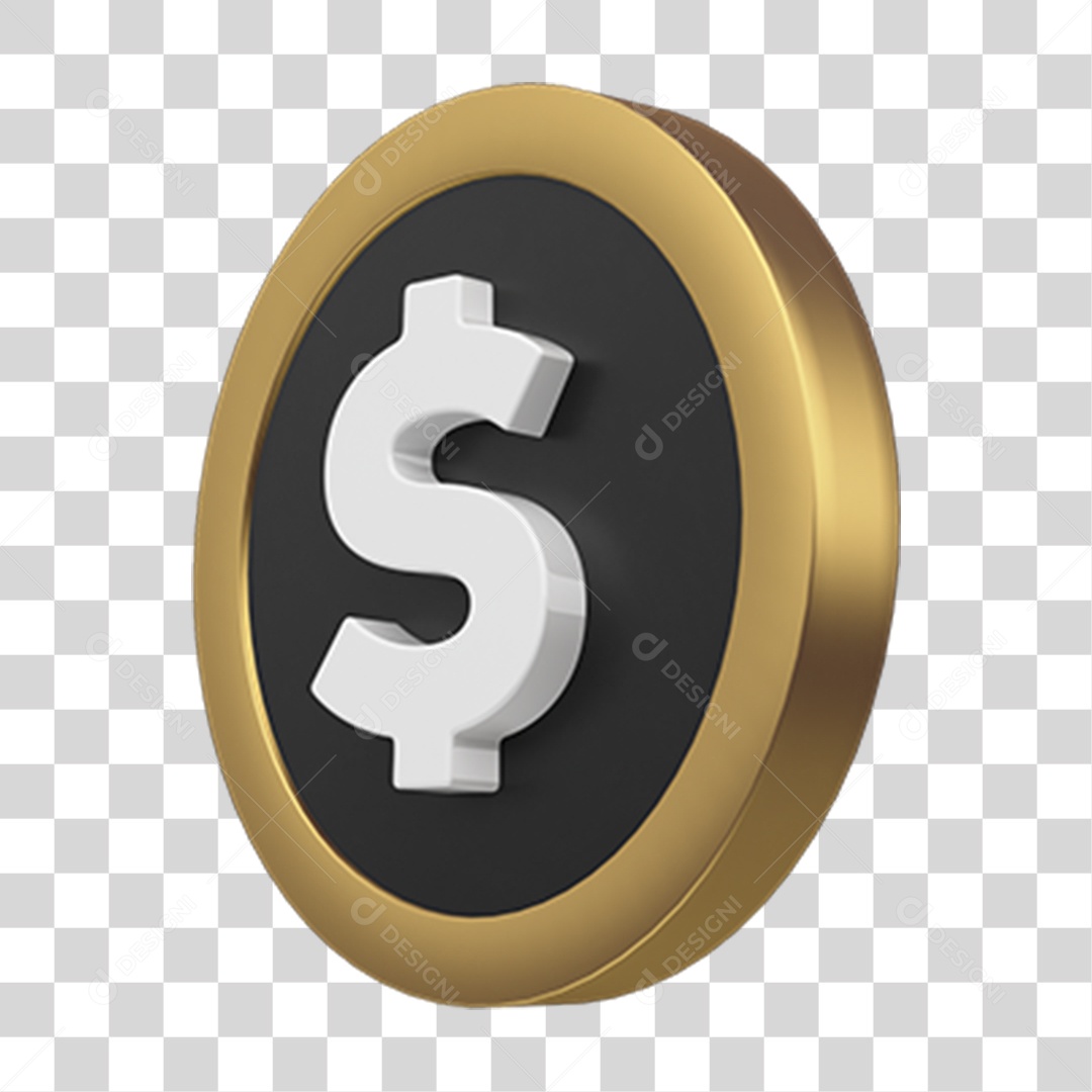 Elemento 3D Moeda com Cifrão PNG Transparente