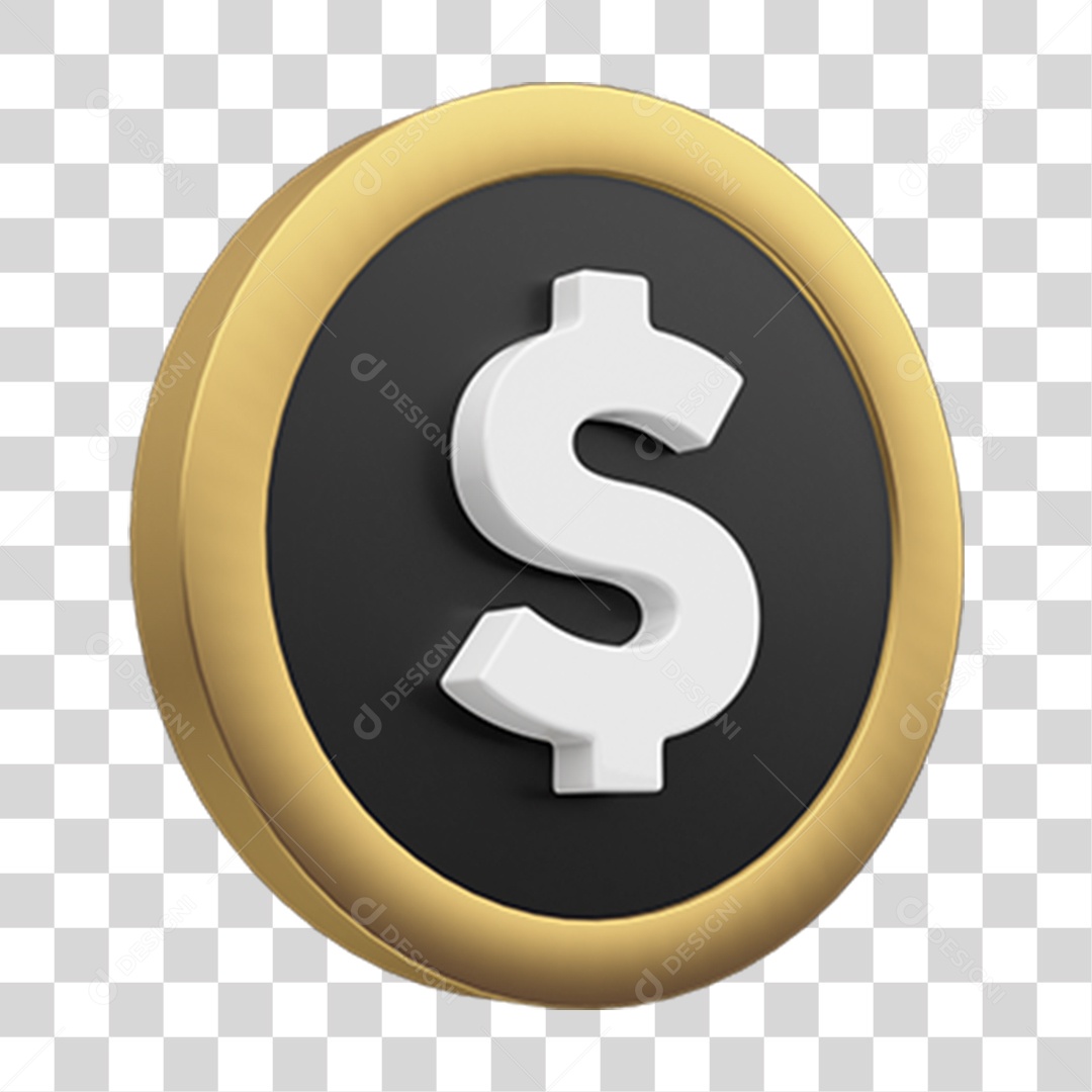Elemento 3D Moeda com Cifrão PNG Transparente