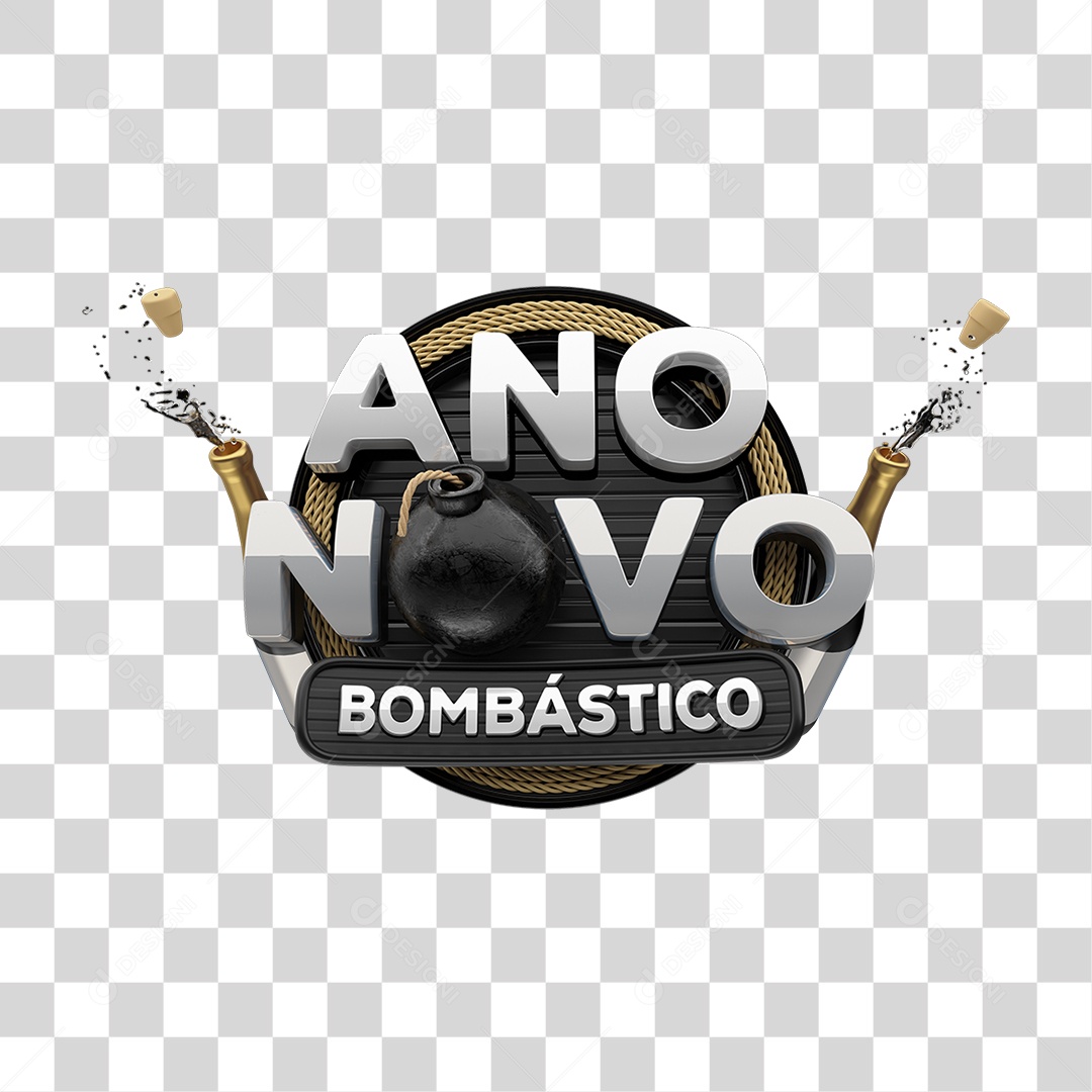 Selo 3D Ano Novo Bombástico PNG Transparente