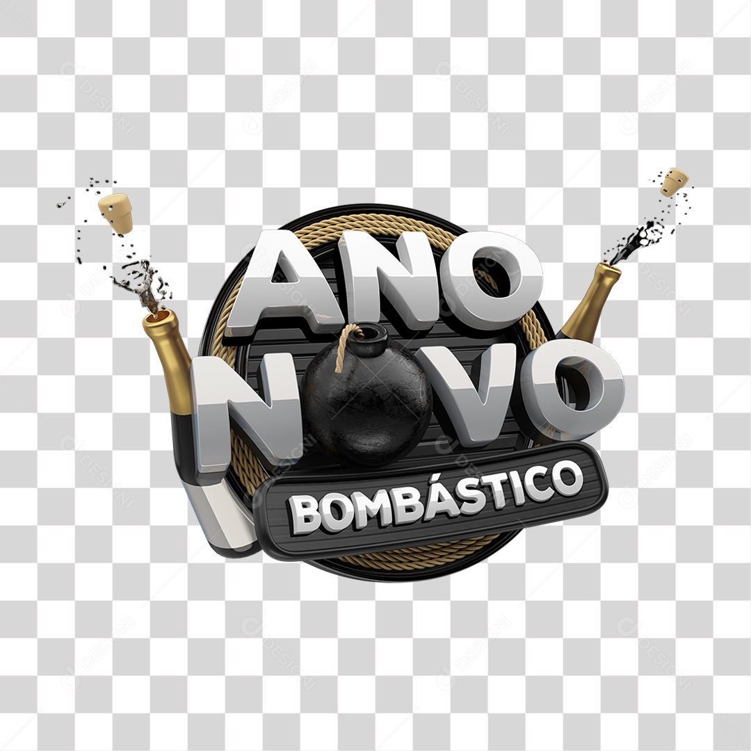 Selo 3D Ano Novo Bombástico PNG Transparente