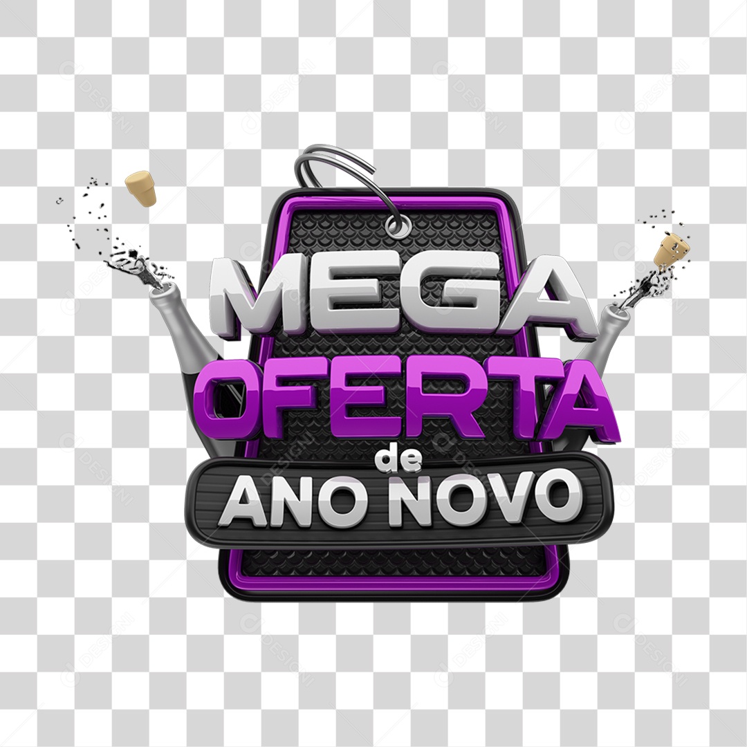 Selo 3D Mega Ofertas Ano Novo PNG Transparente